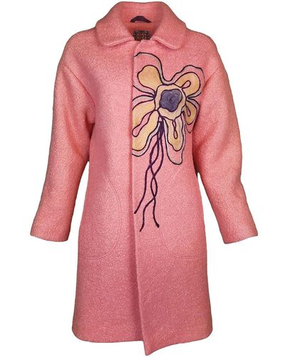 Lalipop Design Wool Blend Coat With Flower Embroidery - Pink