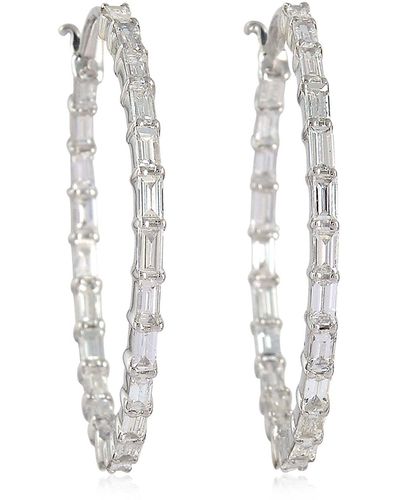 Artisan Natural Baguette Diamond Hoop Earrings 18k Gold - White