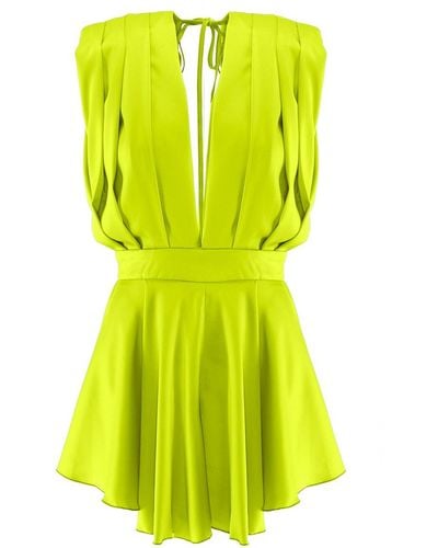 BLUZAT Neon Mini Draped Jumpsuit - Green