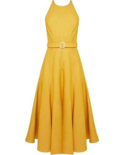 UNDRESS Ode Yellow Denim Godet Midi Dress