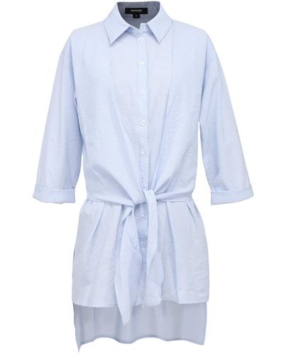 Smart and Joy Long Shirt With Knotted Panels In Front - Blue