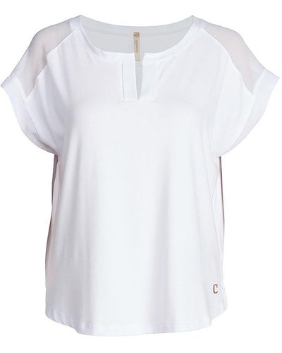 Conquista Sheer Detail Cap Sleeved Top - White