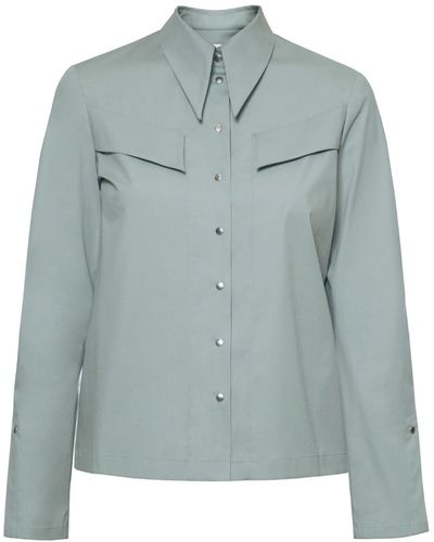 Diana Arno Alexa Pointed Collar Shirt In Olive-green - Blue