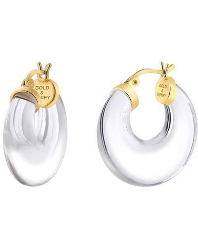 Gold & Honey Clear Chunky Graduated Lucite Hoop Earrings - Metallic
