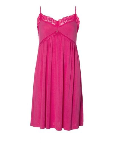 Pretty You London Bamboo Lace Chemise In Raspberry - Pink
