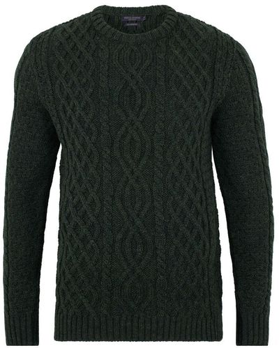 Paul James Knitwear S British Wool Aran Jarvis Cable Sweater - Green