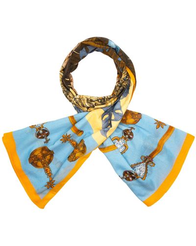 Silk Ribbon Scarf The Mysterious Lion King Gold - Teal by Ilona Tambor