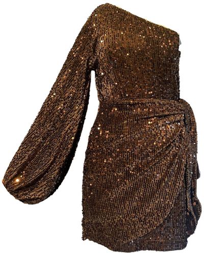 Style Junkiie One Shoulder Sequin Dress - Brown