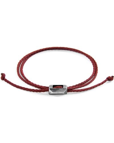 Anchor and Crew Burgundy Edward Silver & Rope Skinny Bracelet - Red