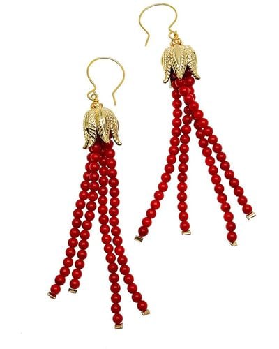 Farra Red Coral Tassel Earrings