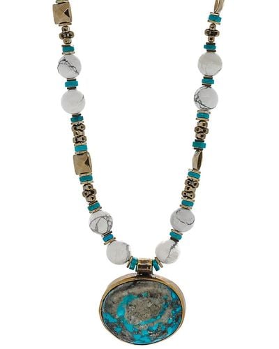 Ebru Jewelry Turquoise Gemstone Vintage Pendant Chunky Necklace - Blue