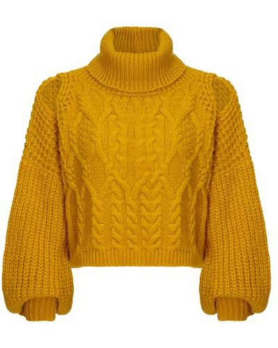 Cara & The Sky Mimi Cropped Cut Out Cable Sweater - Yellow