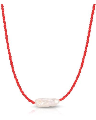Essentials Colo Baroque Pearl Necklace - Red