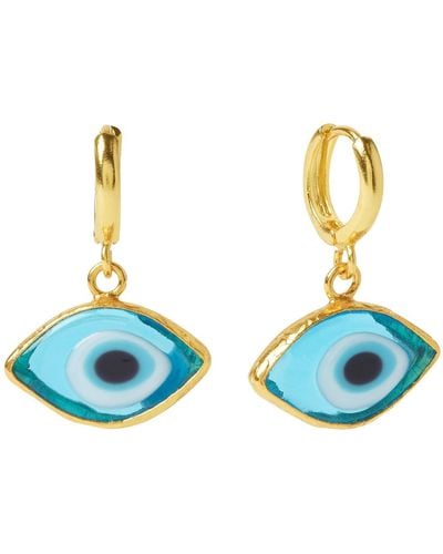 Ottoman Hands Bronte Blue Glass Evil Eye Huggie Earrings