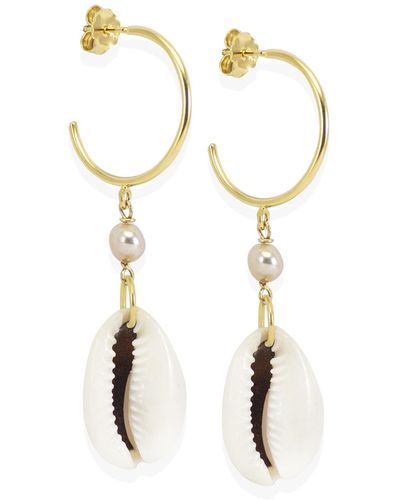 Vintouch Italy Pearls & Cowrie Shell Hoop Earrings - Multicolor