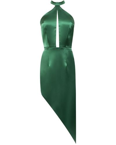 Nomi Fame Pamela Satin Halter Neck Dress With Asymmetric Skirt - Green