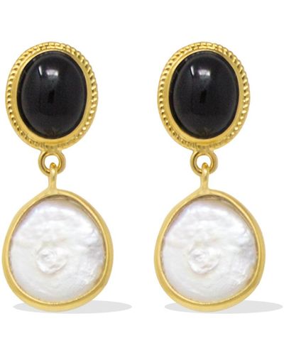Vintouch Italy Gold-plated Onyx & Pearl Earrings - Black