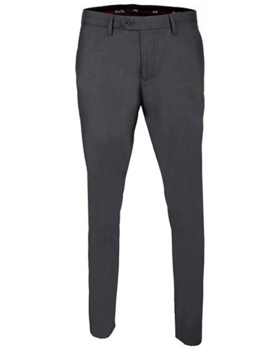 DAVID WEJ Neutrals Plain Smart Trousers With Belt Loops – Charcoal - Grey