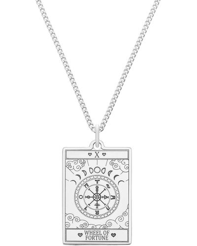 CarterGore Large Sterling Silver "the Wheel Of Fortune" Tarot Card Necklace - White