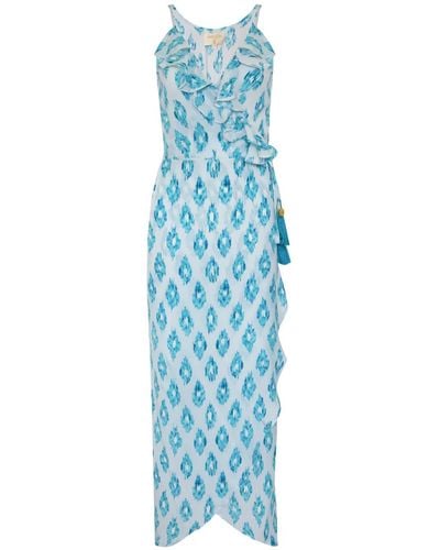 Sophia Alexia Aquamarine Dream Silk Cocktail Midi Wrap Dress - Blue