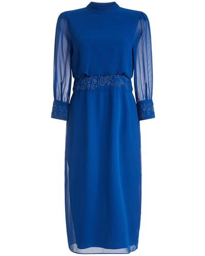 Hope & Ivy The Pauline Embellished High Neck Pencil Dress With Beaded Bust - Blue