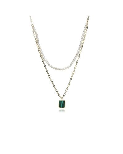 Gemondo Ecfew Gold Plated Sterling Silver Malachite & Pearl Layered Necklace - Green