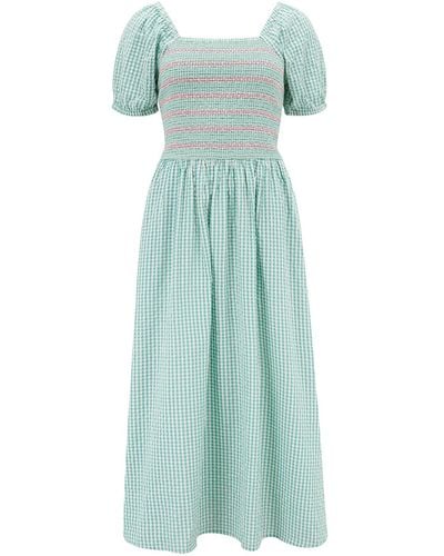 Sugarhill Frances Midi Shirred Dress Gingham - Green
