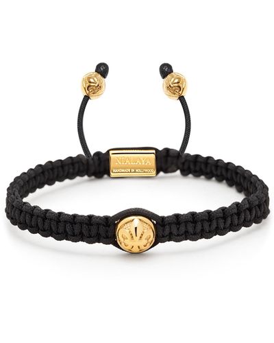 Nialaya S Black String Bracelet With Gold Cz Bead