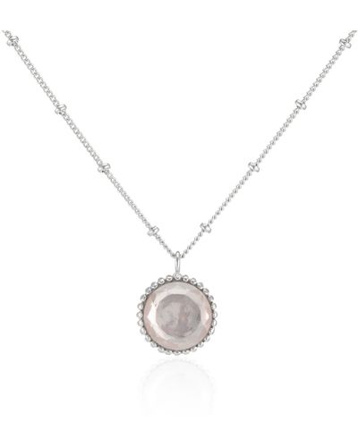 Auree Barcelona Silver October Birthstone Necklace Rose Quartz - Metallic