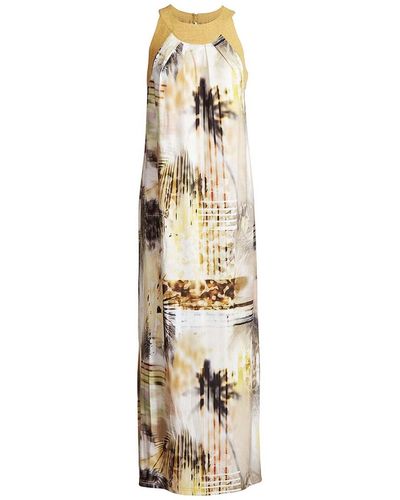 Conquista Maxi Dress With Slits In Print Jersey - Metallic