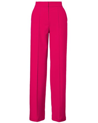 BLUZAT Fuchsia Straight-cut Pants With Stripe Detail - Pink