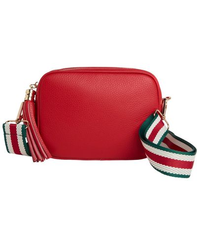 Betsy & Floss Verona Crossbody Tassel Bag With Green Stripe Strap - Red