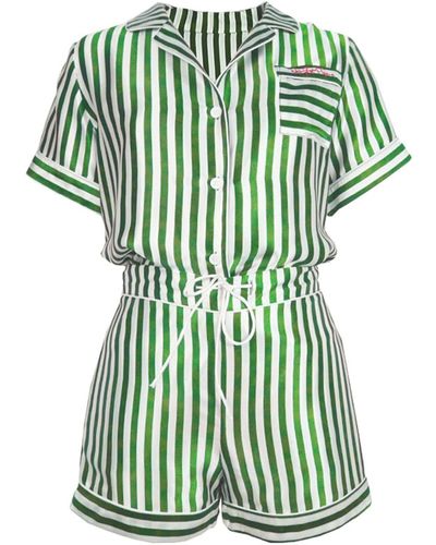 NOT JUST PAJAMA Silk Striped Short Pajama Set - Green