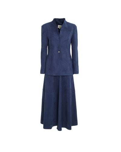Julia Allert Three-piece Suit Blazer & Blouse & Skirt Suede - Blue
