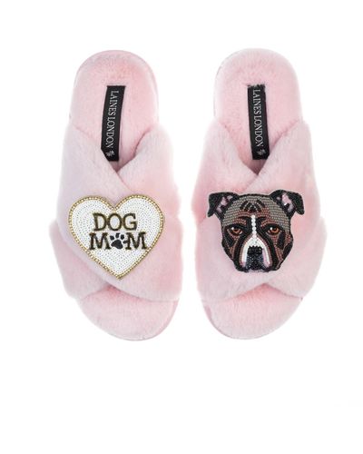 Laines London Classic Laines Slippers With Staffy & Dog Mum / Mom Brooches - Pink