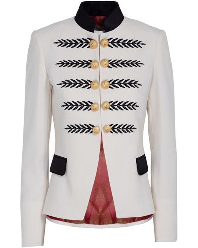 The Extreme Collection Embroidered Ecru Premium Crepe Blazer With Mao Collar Renata - Gray