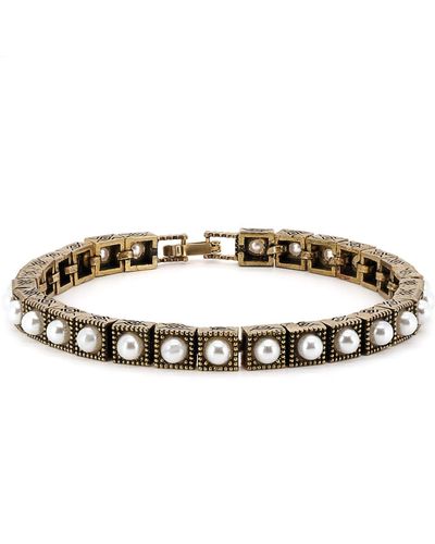 Ebru Jewelry Bronze & Pearl Square Tennis Bracelet - Metallic