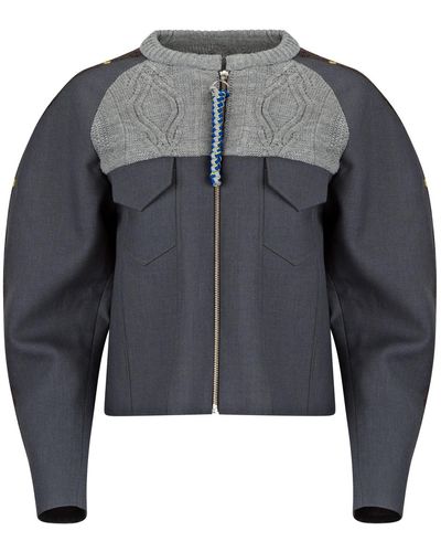 Boutique Kaotique Indonesian Style Knitted Bomber Jacket - Grey