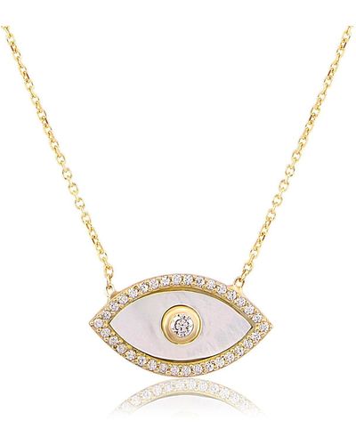 BY EDA DOGAN Enamel White Eye Necklace Zircon Stone Details Eye Necklace Design,protection Timeless Necklace - Metallic