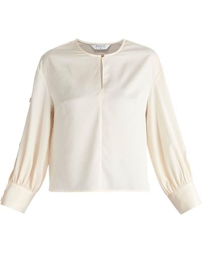 Paisie Neutrals Button Sleeve Blouse In Cream - White