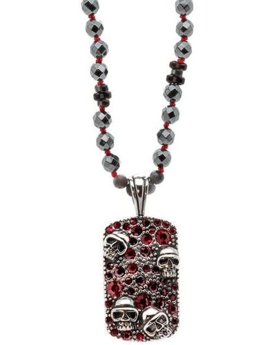 Ebru Jewelry Gothic Red Skull Necklace - Metallic