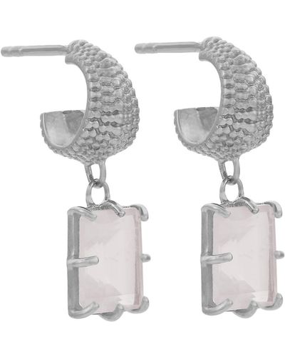 Zoe & Morgan Blossom Earrings Silver Rose Quartz - Metallic