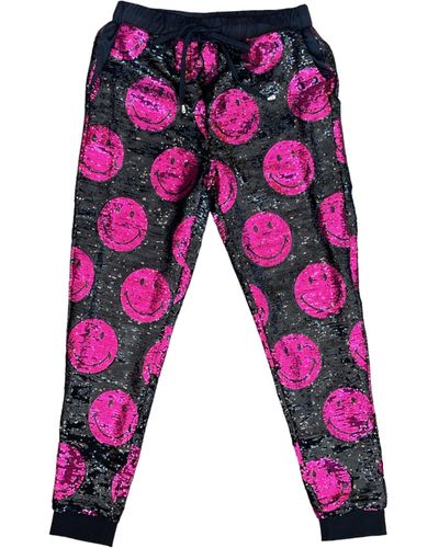Any Old Iron Pink Smiley Sequin joggers - Red