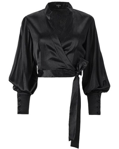 Lita Couture Wrap Around Blouse In - Black