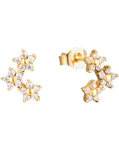 SEOL + GOLD 22ct Vermeil Triple Cz Flower Earrings - Metallic