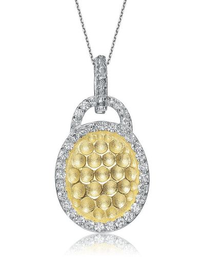 Genevive Jewelry Sterling Silver White And Gold Plated Round Shape Pendant - Metallic
