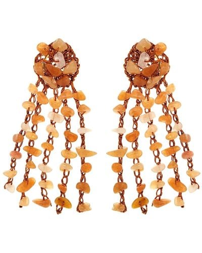 Lavish by Tricia Milaneze Neutrals / Topaz Orange Mix Rocks Chandelier Handmade Crochet Earrings
