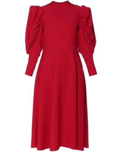 AGGI Wendy Midi Dress With Puffed Sleeves - Red