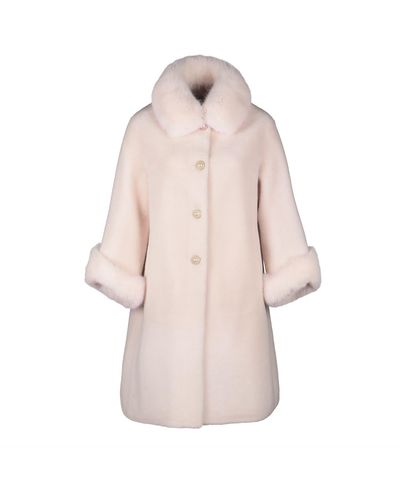 Santinni 'monroe' 100% Wool & Faux Fur Teddy Coat In Bianco - Pink