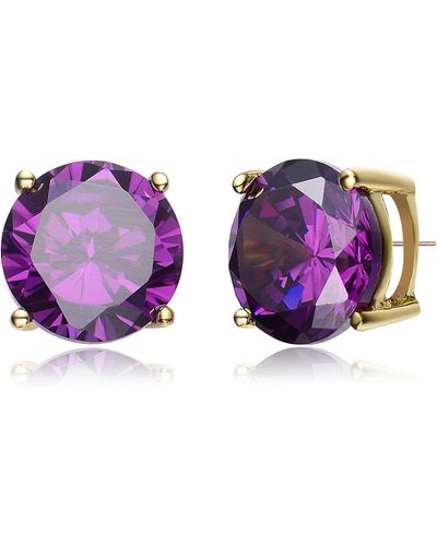 Genevive Jewelry Gold Overlay Purple Cubic Zirconia Round Earrings